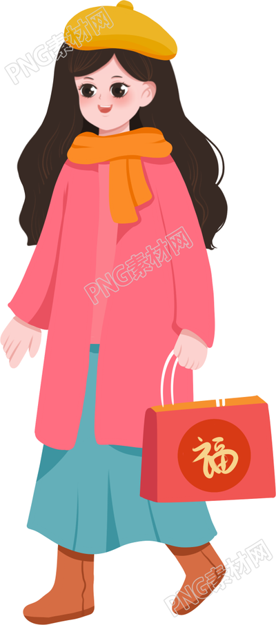 春节提礼物拜年的成年女生人物素材