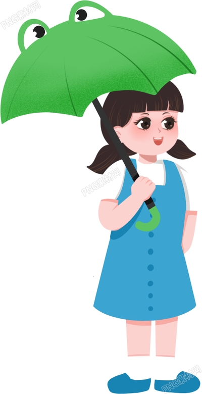 撑青蛙伞的可爱女孩素材