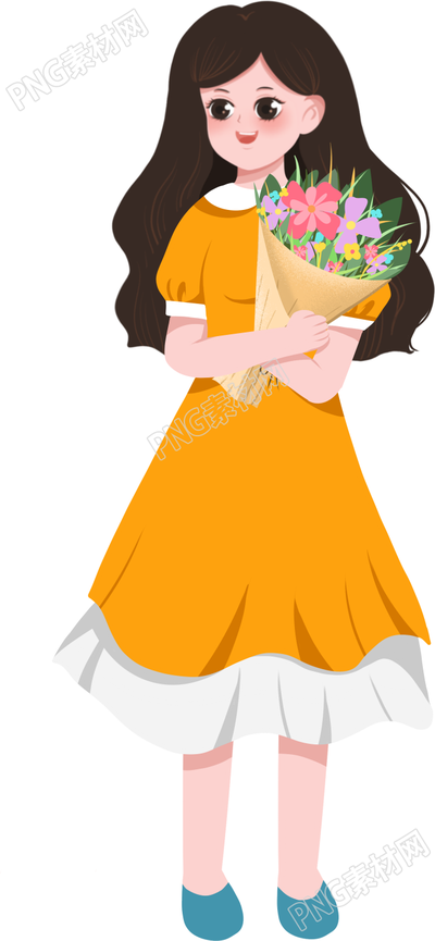 抱花的可爱女士人物素材