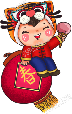 新年元素的虎年娃娃坐在灯笼上素材