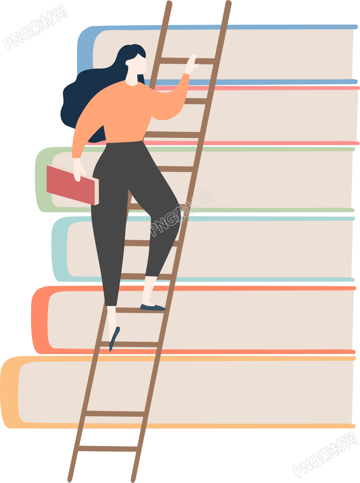 爬梯子拿书的女人
