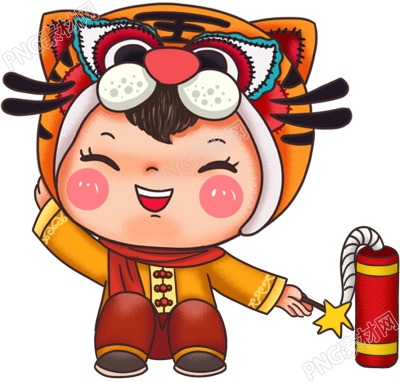 虎年娃娃放鞭炮