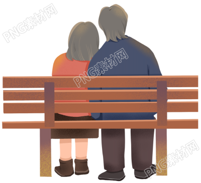 坐在长椅上的老年夫妻