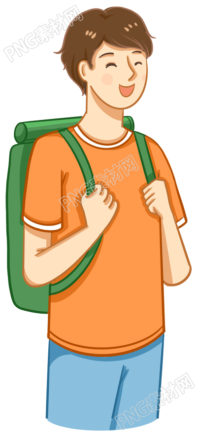 手绘男孩背包学生