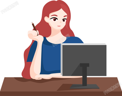 红头发女生的办公人物素材