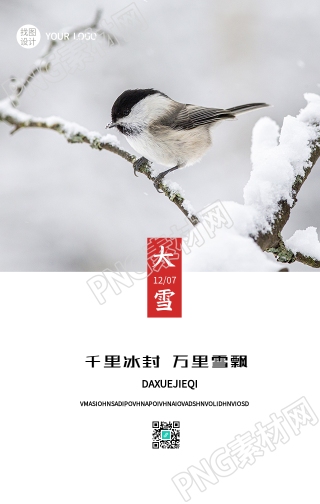 大雪节气鸟雀雪景手机海报