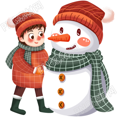 雪天小孩堆雪人素材