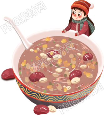 腊八粥和小女孩素材