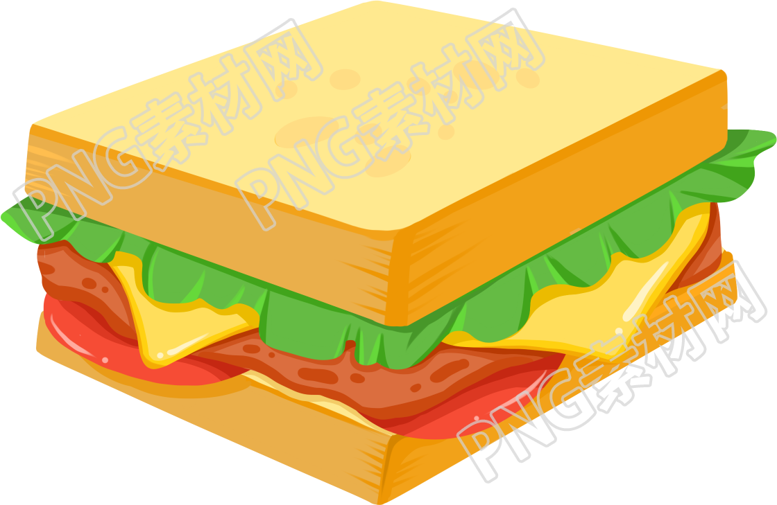 手绘方形三明治快餐食物素材