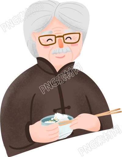 手绘和蔼可亲的爷爷吃饭素材