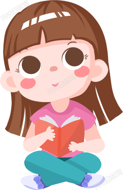 手绘正在读书的小女孩素材