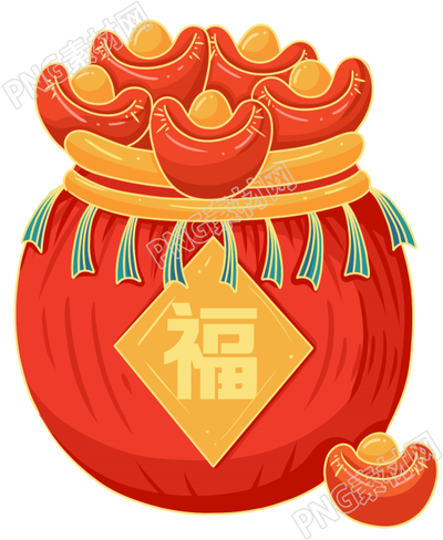 手绘春节虎年福袋插画素材