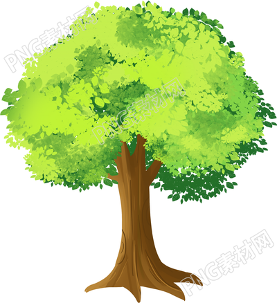 手绘翠绿大树插画素材