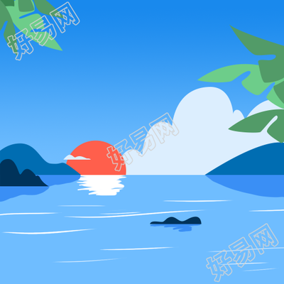 自然天气小清新海洋手绘背景插画素材