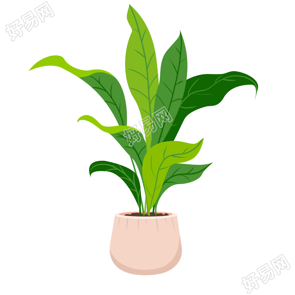 卡通手绘绿叶植物盆栽素材