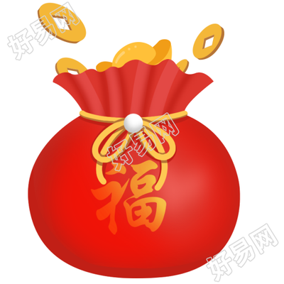 手绘庆祝金币福袋素材