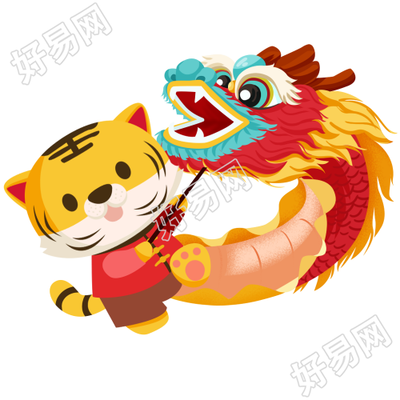 卡通手绘舞龙老虎素材