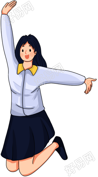 卡通手绘跳起来的女孩人物素材