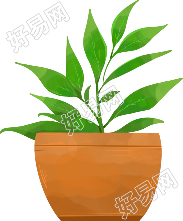 卡通绿色手绘植物盆栽
