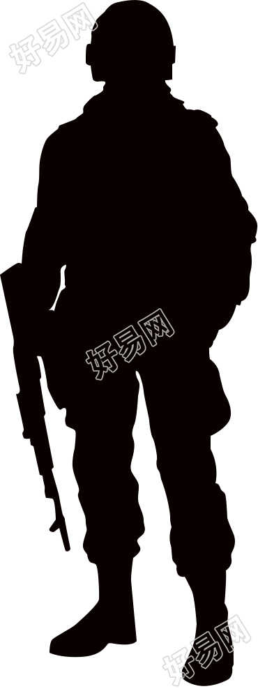 手绘拿枪站立军人黑色剪影图片素材