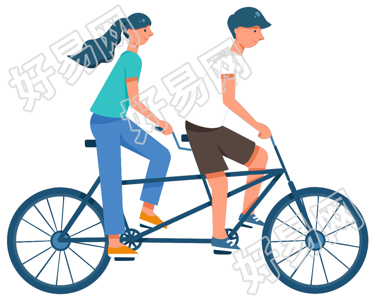 手绘双人骑行自行车图片素材