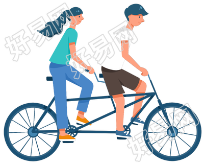 手绘双人骑行自行车图片素材