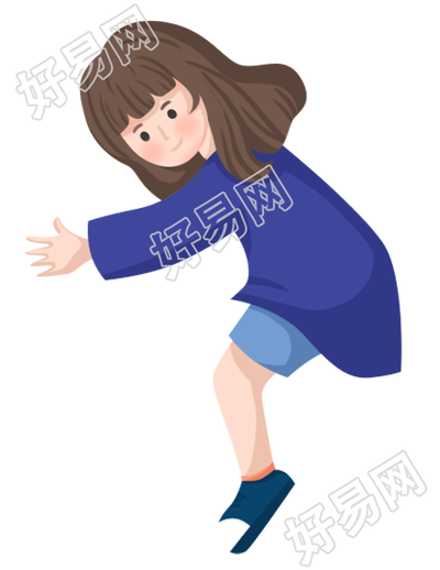 手绘蓝色衣服小女孩人物素材