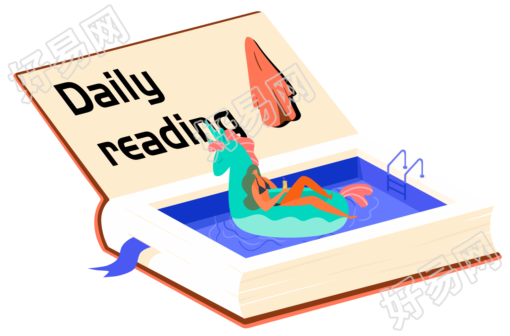 日常阅读书本泳池免抠图片素材