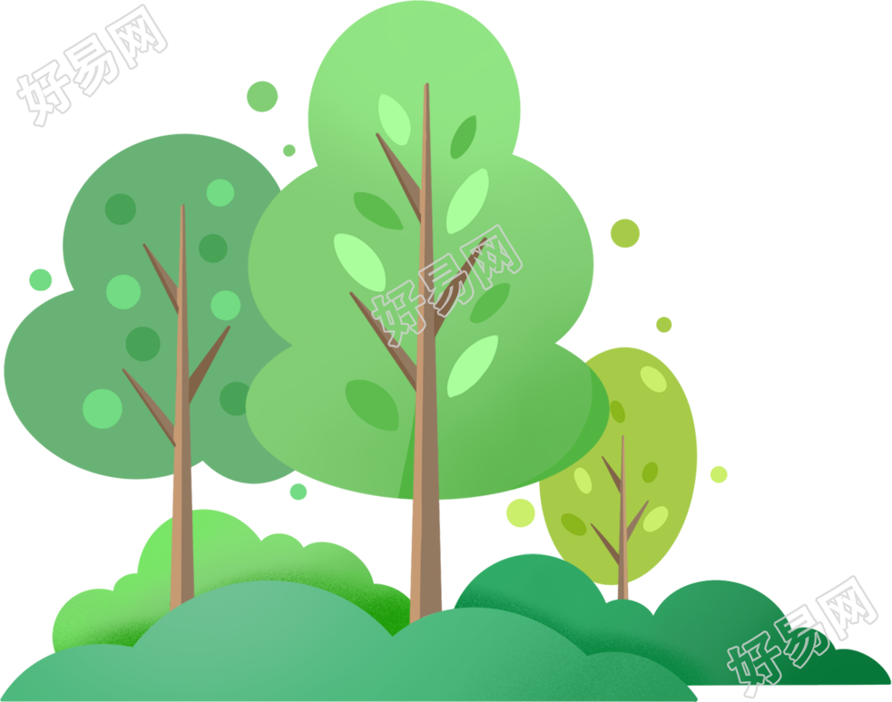 手绘绿色茂盛的草丛树木图片素材