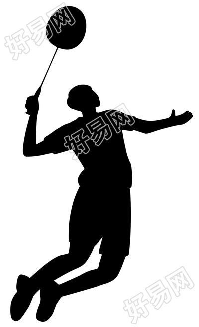 手绘打羽毛球黑色剪影图片素材