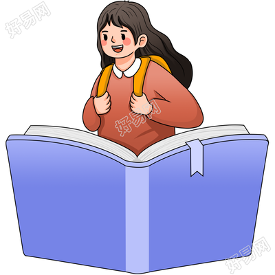 手绘阅读女生免抠图片素材
