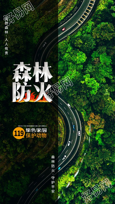 森林防火保护绿色家园实景图片手机海报
