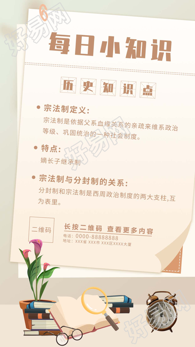 简约历史学科每日知识点分享学习教育图片手机海报