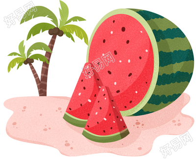 手绘夏日西瓜椰子树图片素材
