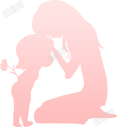 手绘母女浅粉色人物剪影图片素材