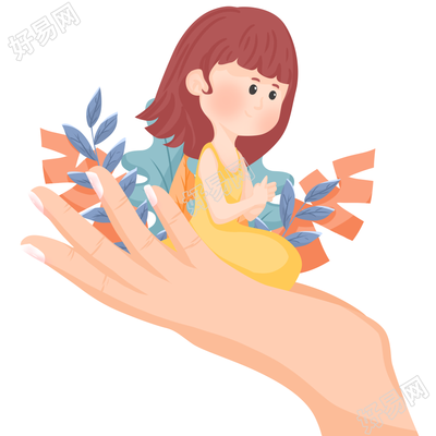 手绘孩子坐在母亲手上图片素材
