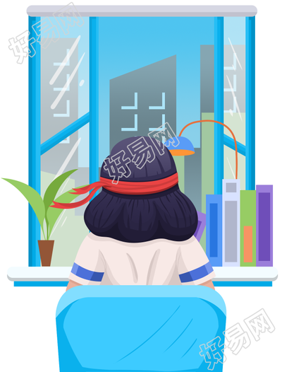 努力学习女生背影图片卡通手绘免抠素材