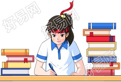 女学生奋笔疾书图片卡通手绘免抠素材