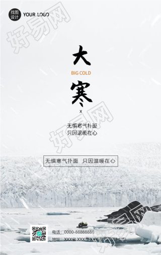 大寒节气雪林风景海报