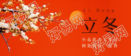 红色简约背景立冬节气雪中腊梅微信公众号首图
