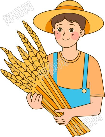 怀抱丰收小麦的农民商用素材