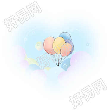 手绘浅蓝色爱心和气球透明背景元素