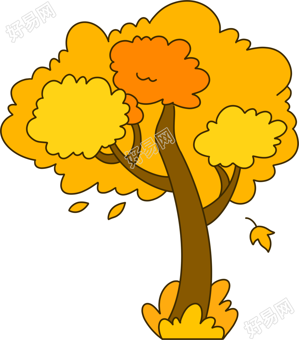 秋风吹黄树叶的大树手绘插图