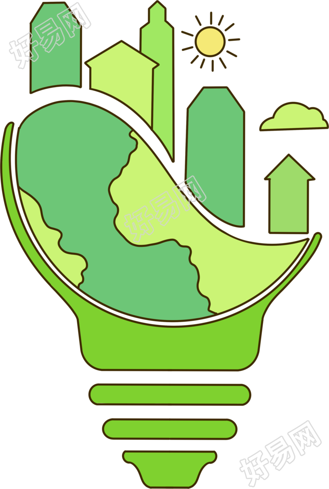 创意设计绿色环保灯泡透明背景插画