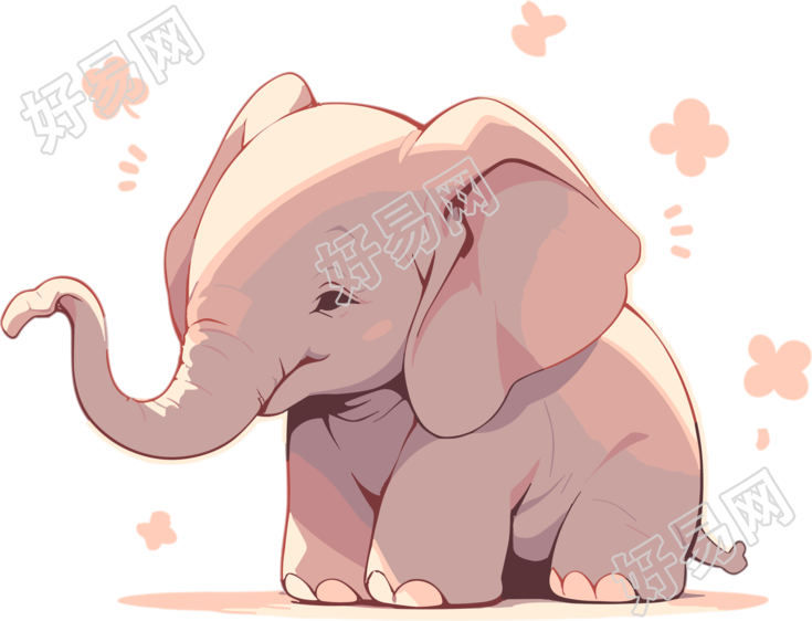 粉色花朵贴画卡通大象头像素材