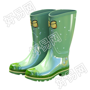 绿色雨鞋动画风格透明背景素材