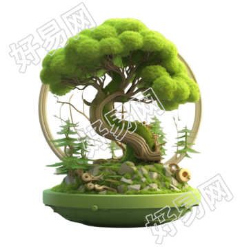 造型优美的绿树盆栽PNG插画