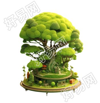 绿树和绿草未来科技风格插画设计
