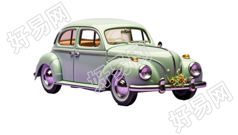 透明背景绿白汽车3D模型插图