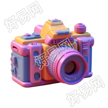 卡通风格粉色3D相机模型插画